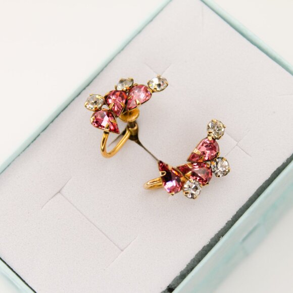 Vintage 1/20 12k Gold Filled Star Art Pink White Rhinestone Screw Back Earrings - Picture 3 of 11